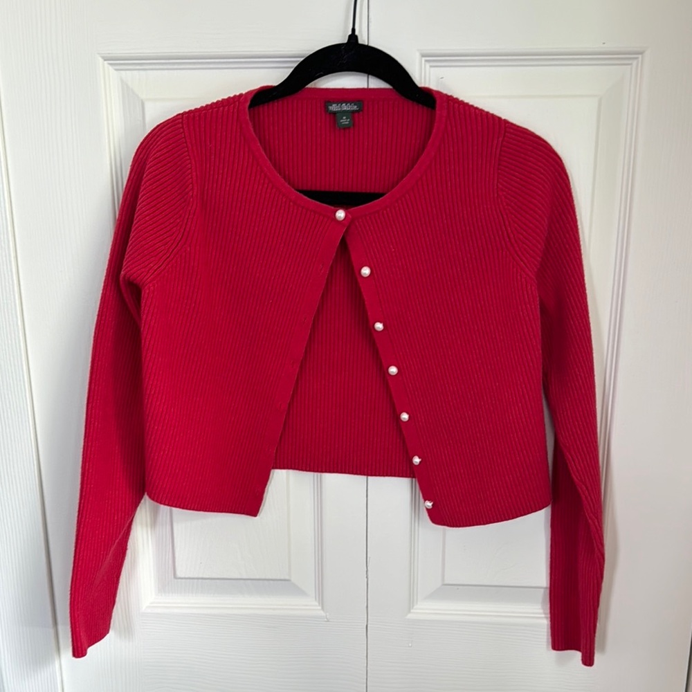 Wild Fable Bright Red Cardigan with Pearl Buttons